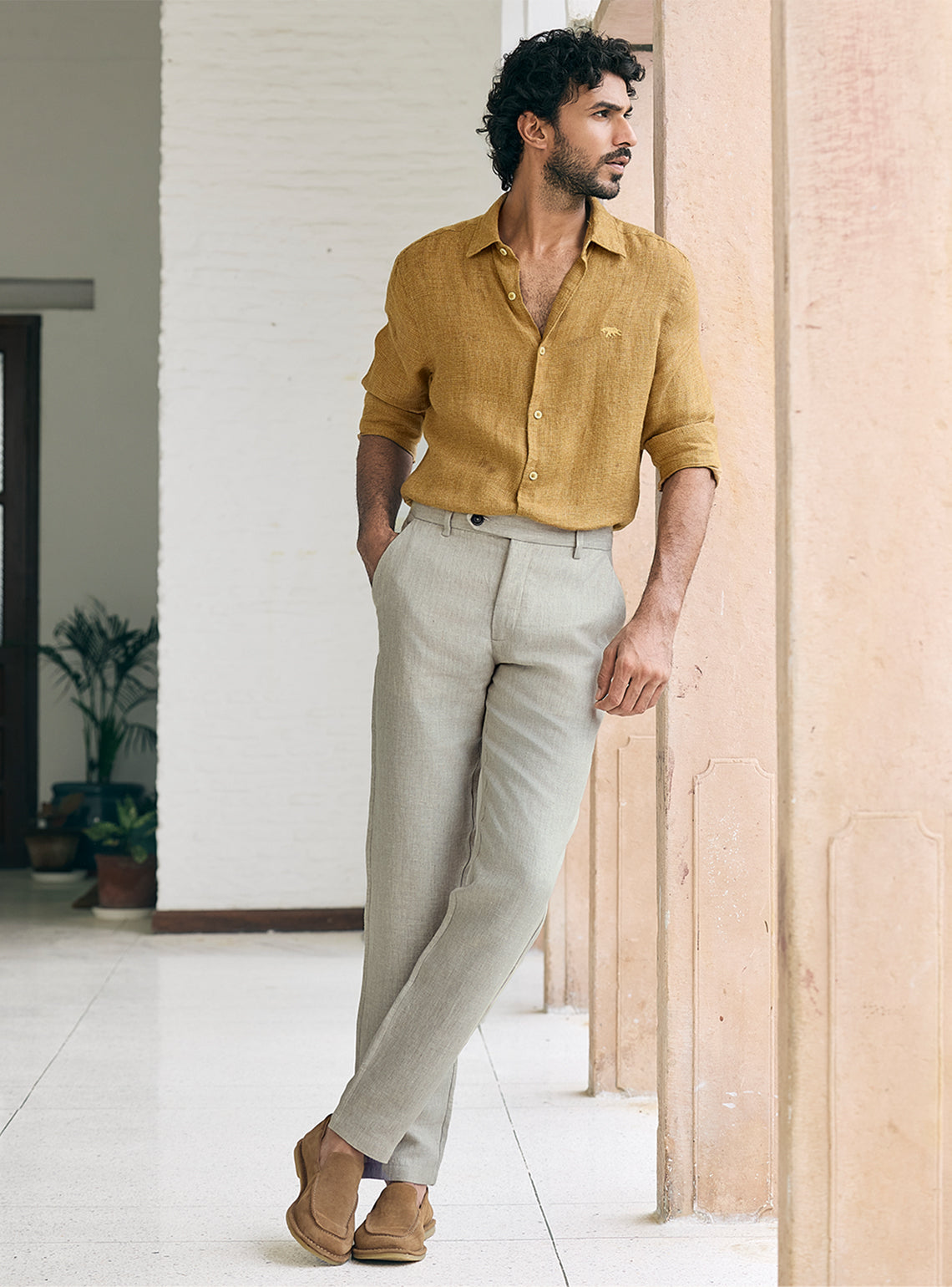 Khaki European Linen Pants