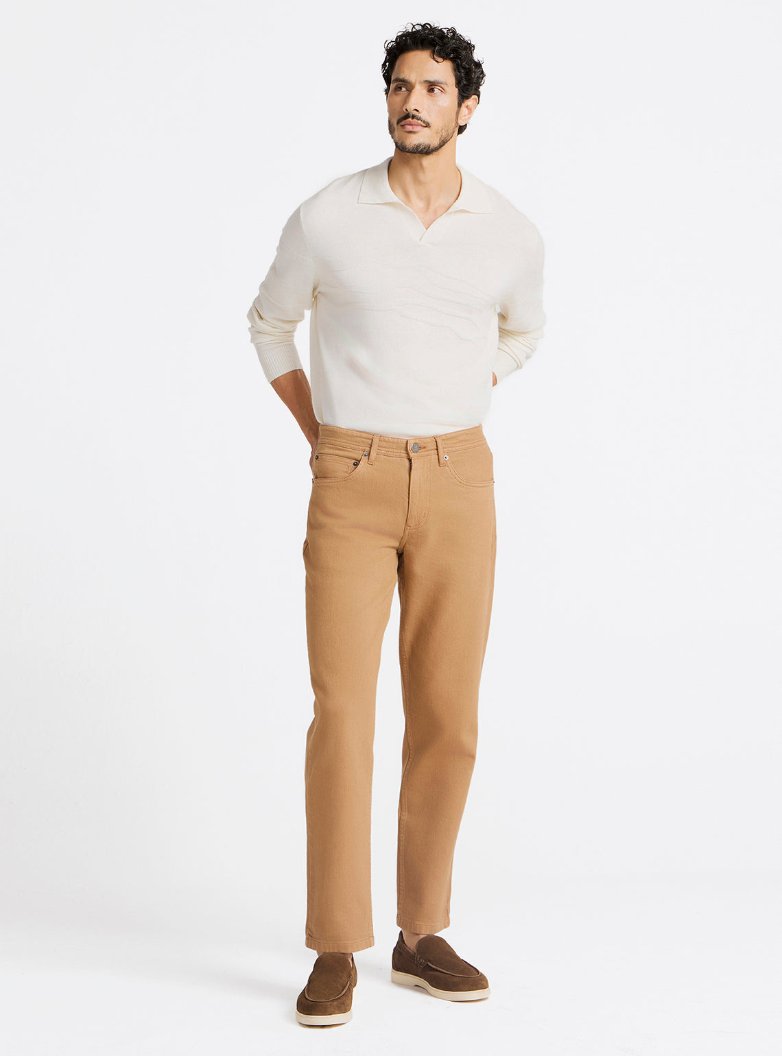Camel Khaki Cotton Blend Jeans