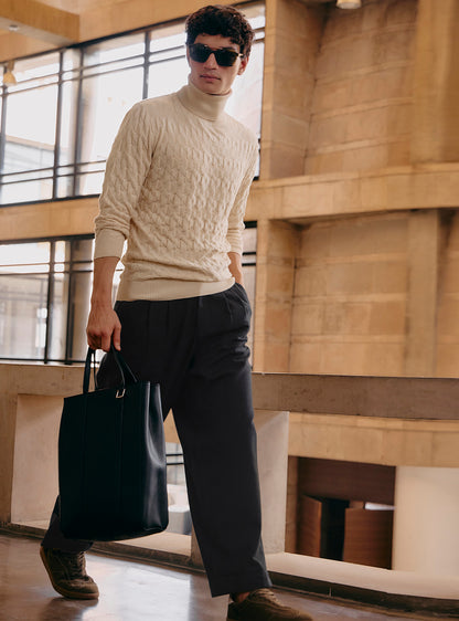 Onyx Black Cotton Pleated Trousers