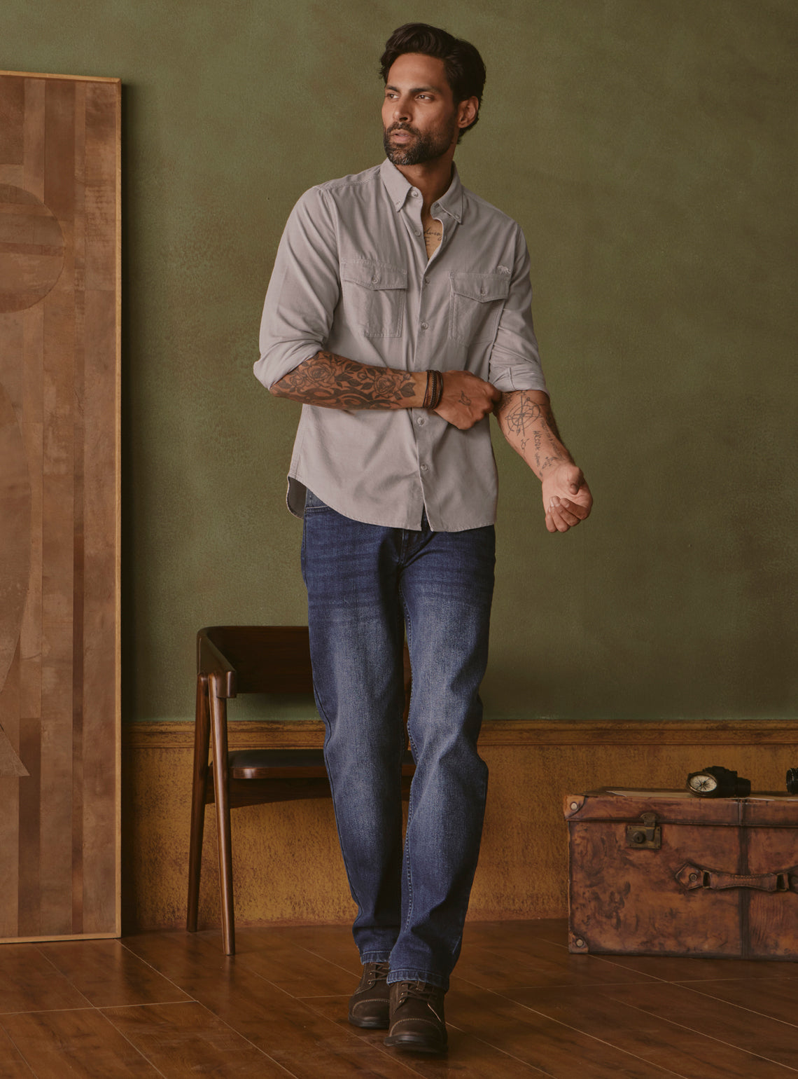 Slate Grey Cotton Tencel Cordruoy Shirt