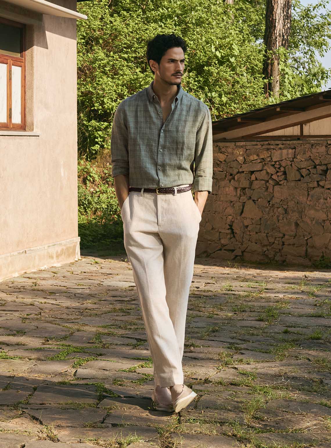 Fern Green Check Linen Shirt