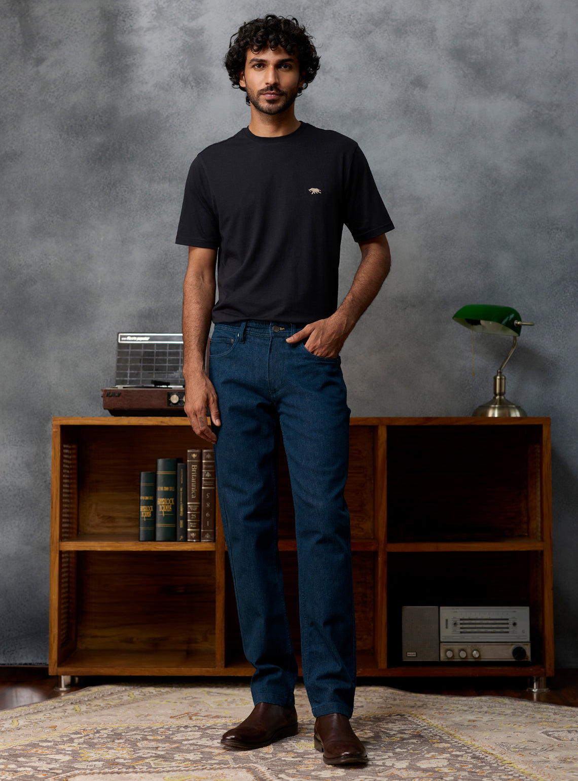 Rich Navy Cotton Blend Denim Jeans