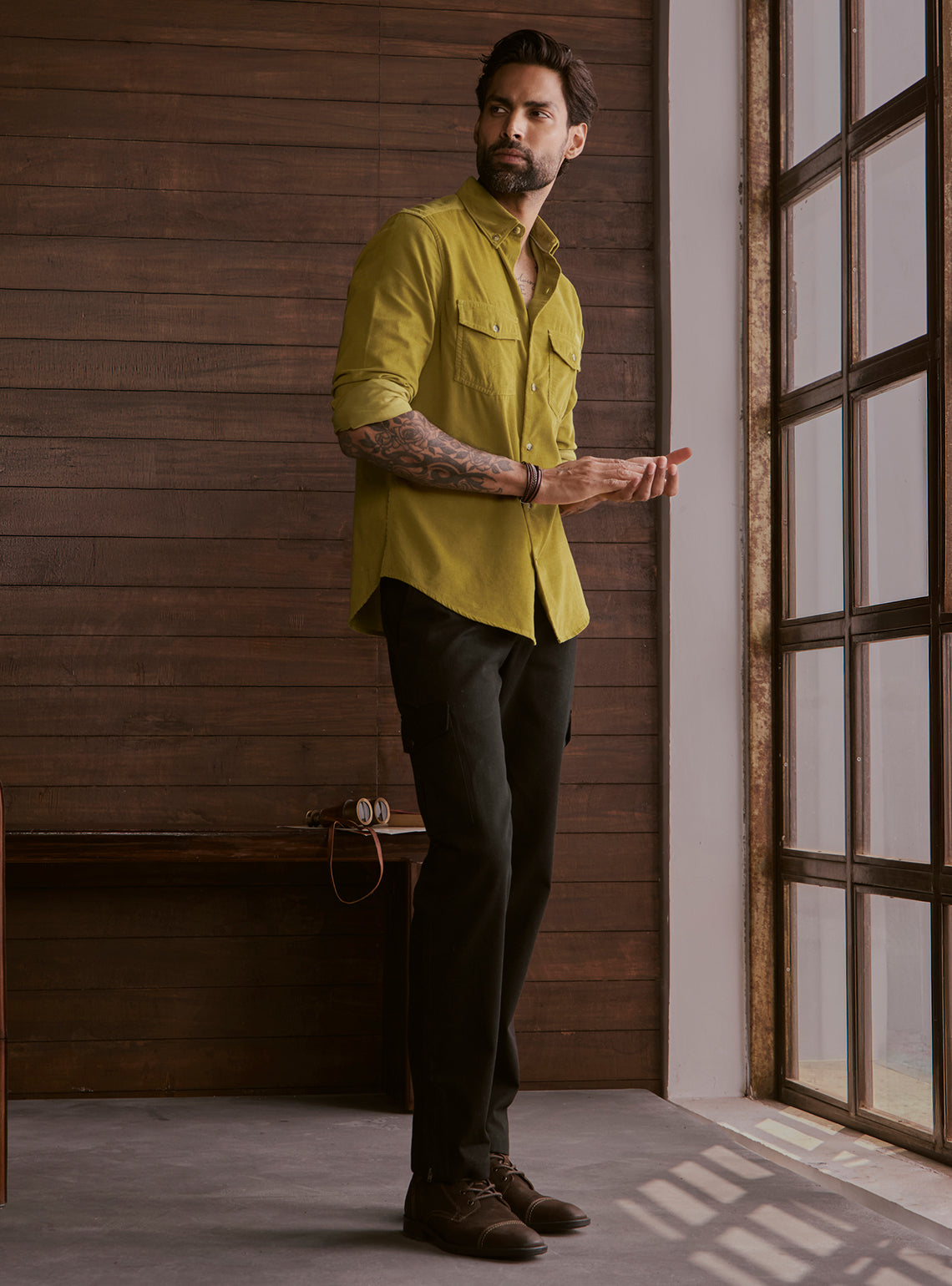 Forest Olive Cotton Tencel Cordruoy Shirt