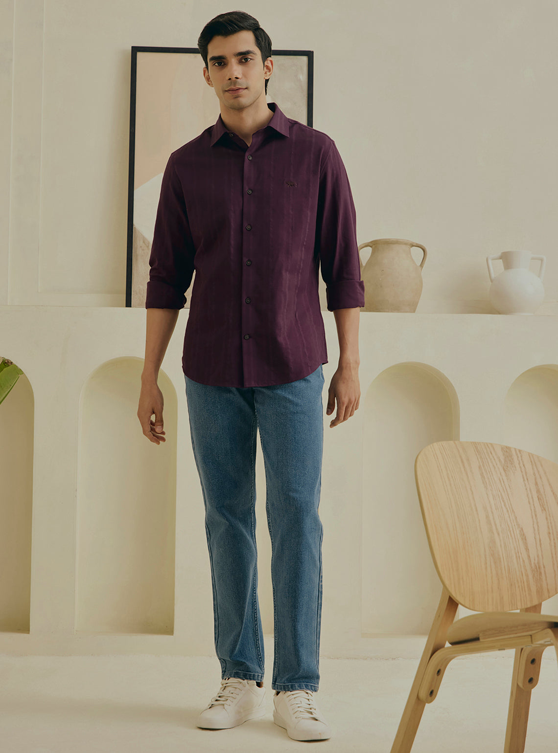 Berry Burgundy Cotton Dobby Shirt