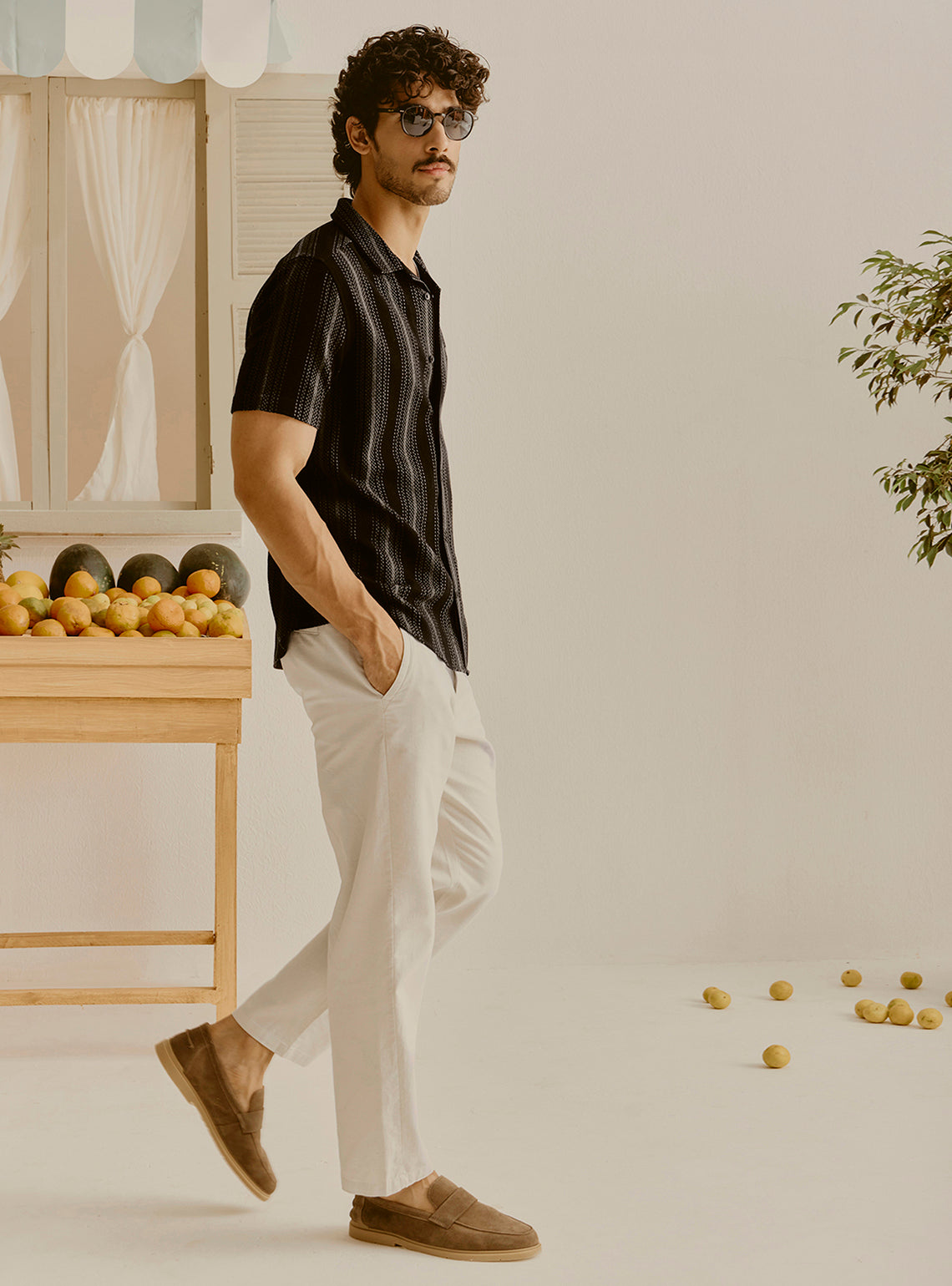 Portofino Black Cotton Stripe Shirt