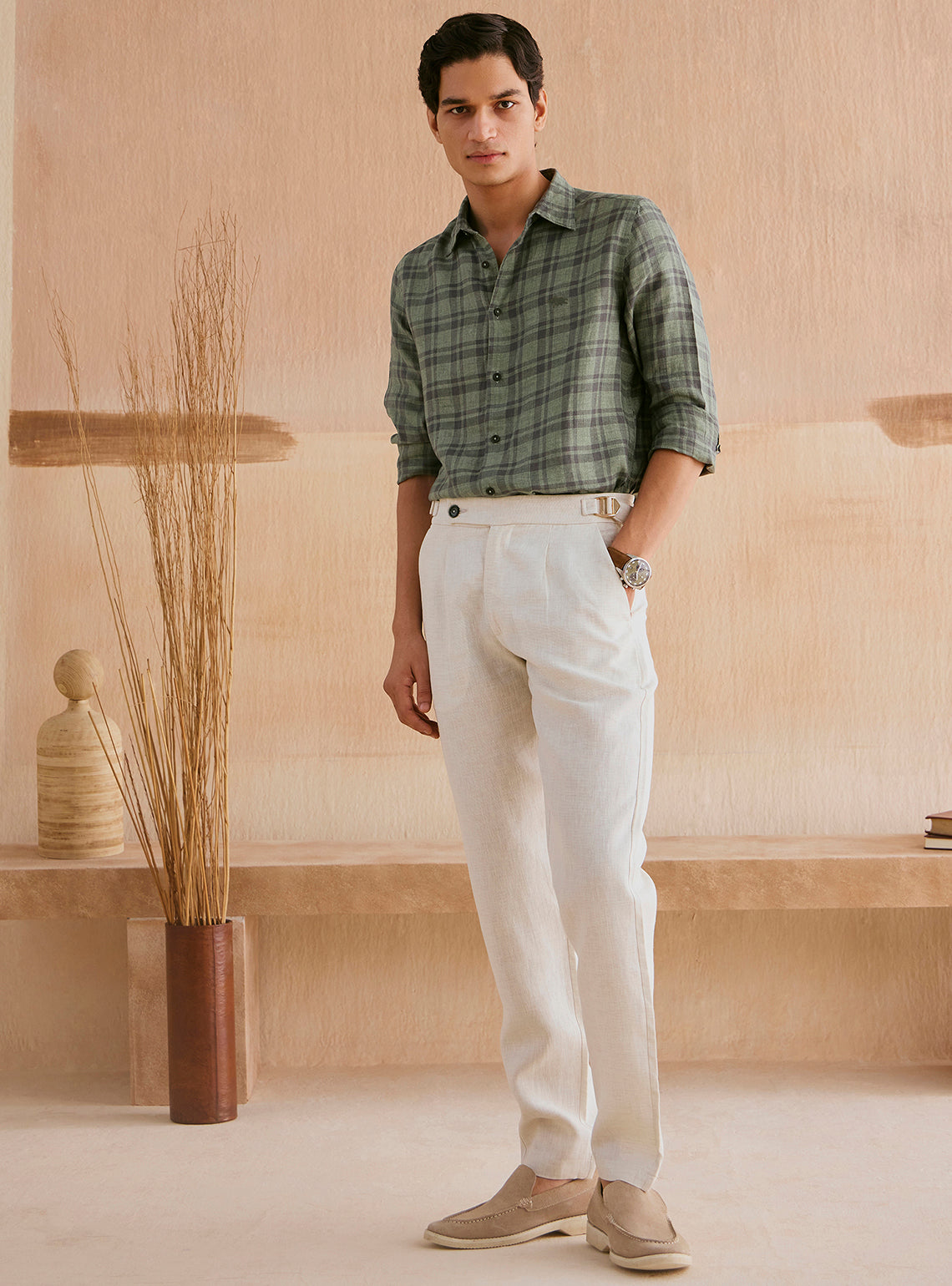 Merlin Grey Check Linen Shirt