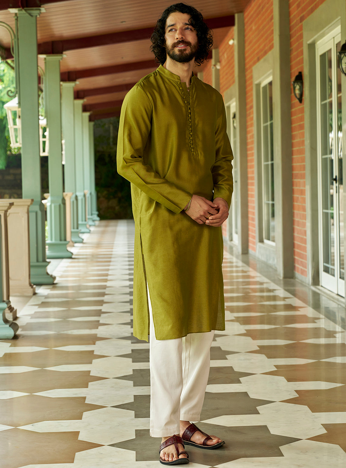 Vir Green Cotton Silk Kurta