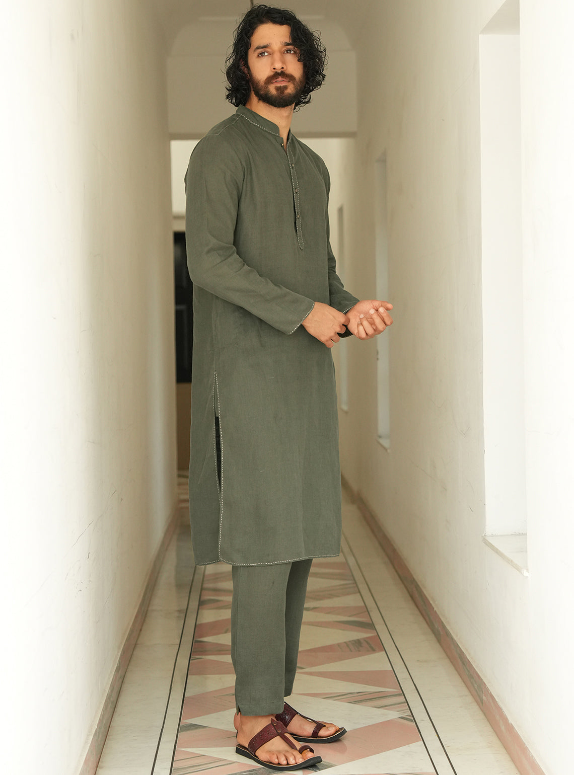 Nivaar Olive Linen Trousers
