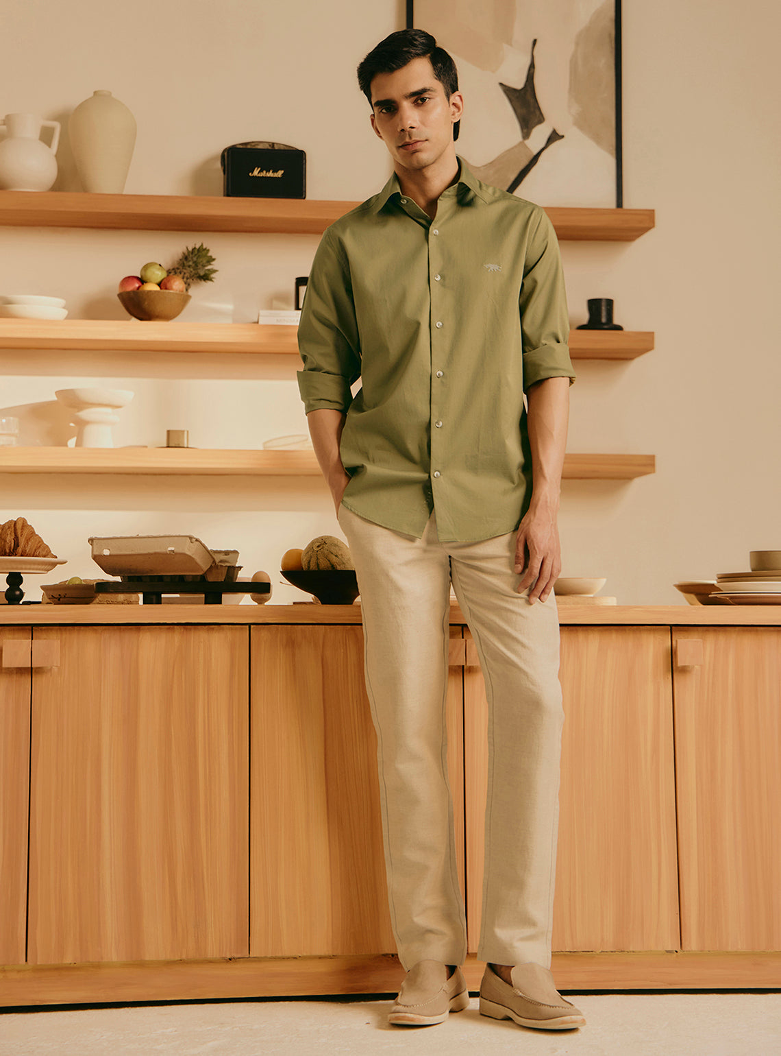 Herb Olive Cotton Twill Shirt