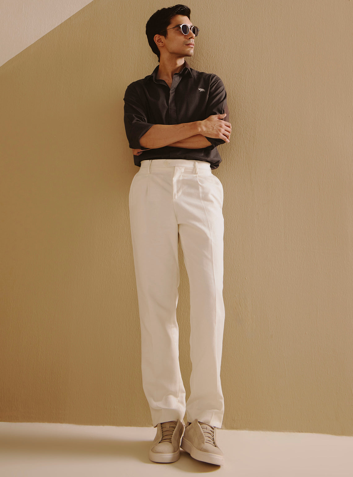 Wood Brown Cotton Lycra Melange Shirt