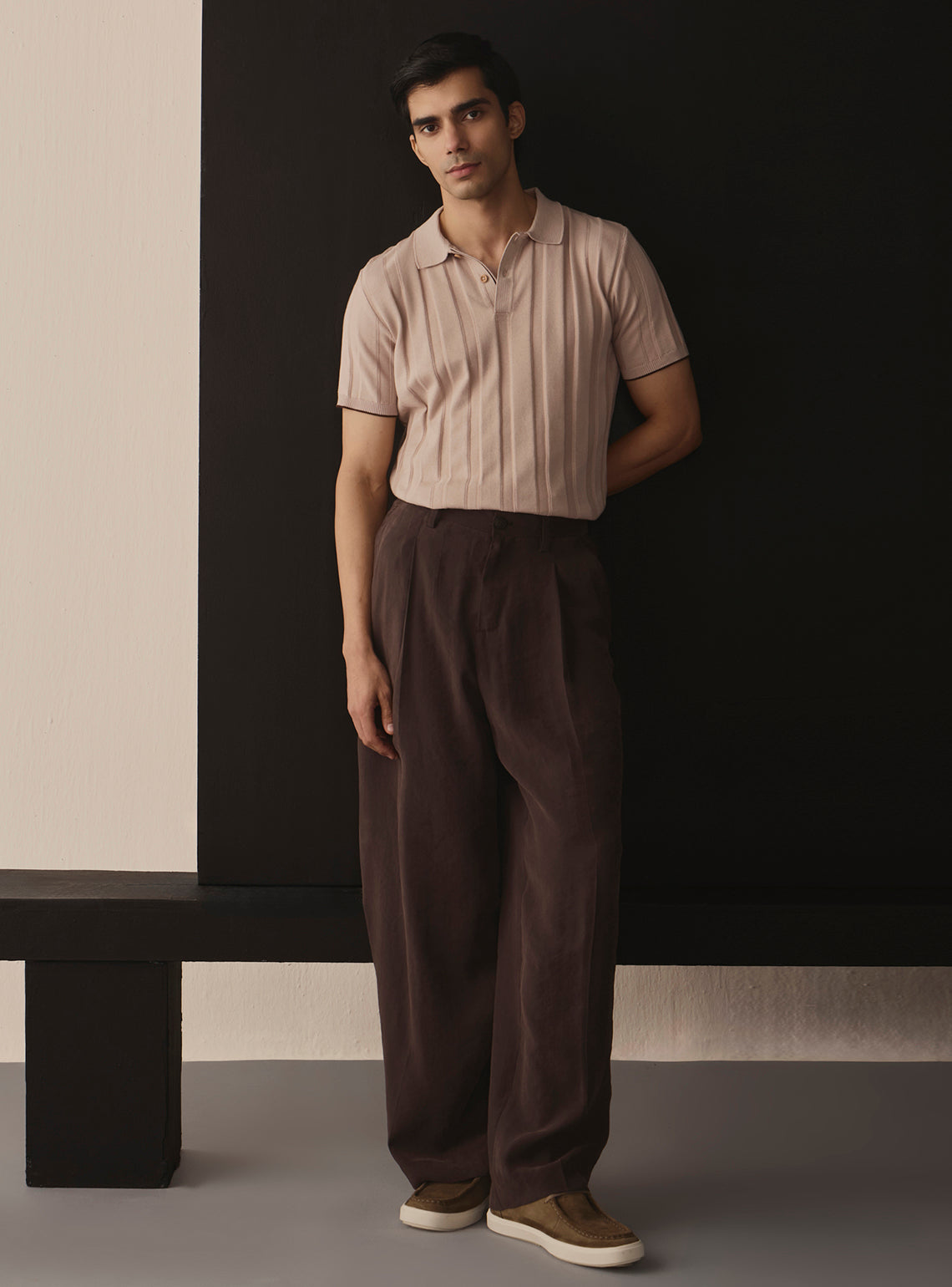 Almond Beige Cotton Knit Polo