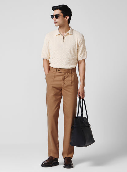 Antique Brown Cotton Melange Trousers