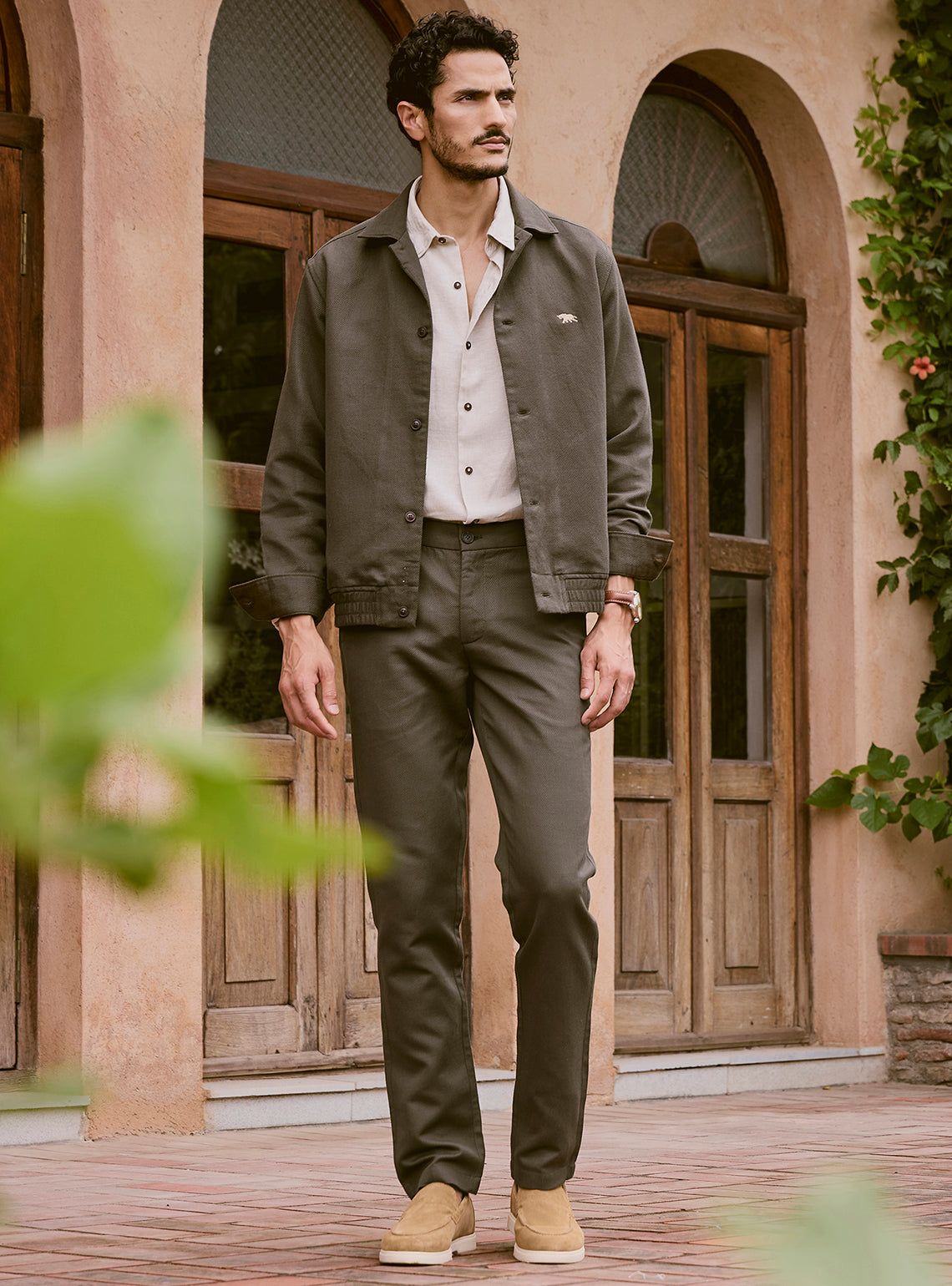 Bronze Olive Cotton Linen Trousers