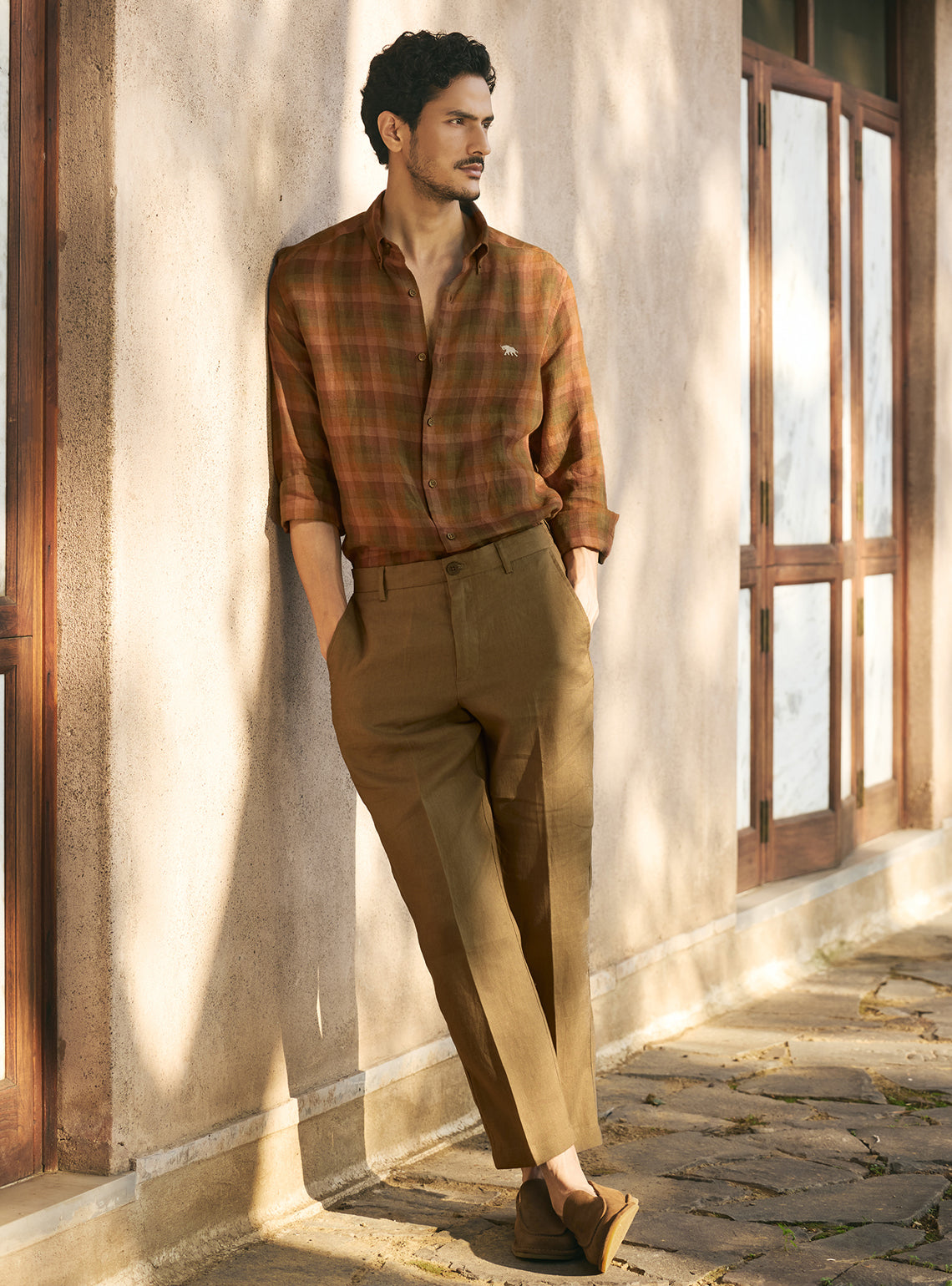 Truffle Brown Check Linen Check Shirt
