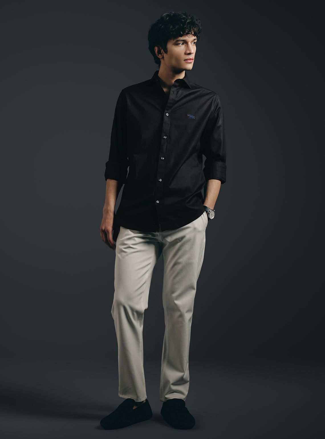 Eclipse Black Cotton Oxford Shirt
