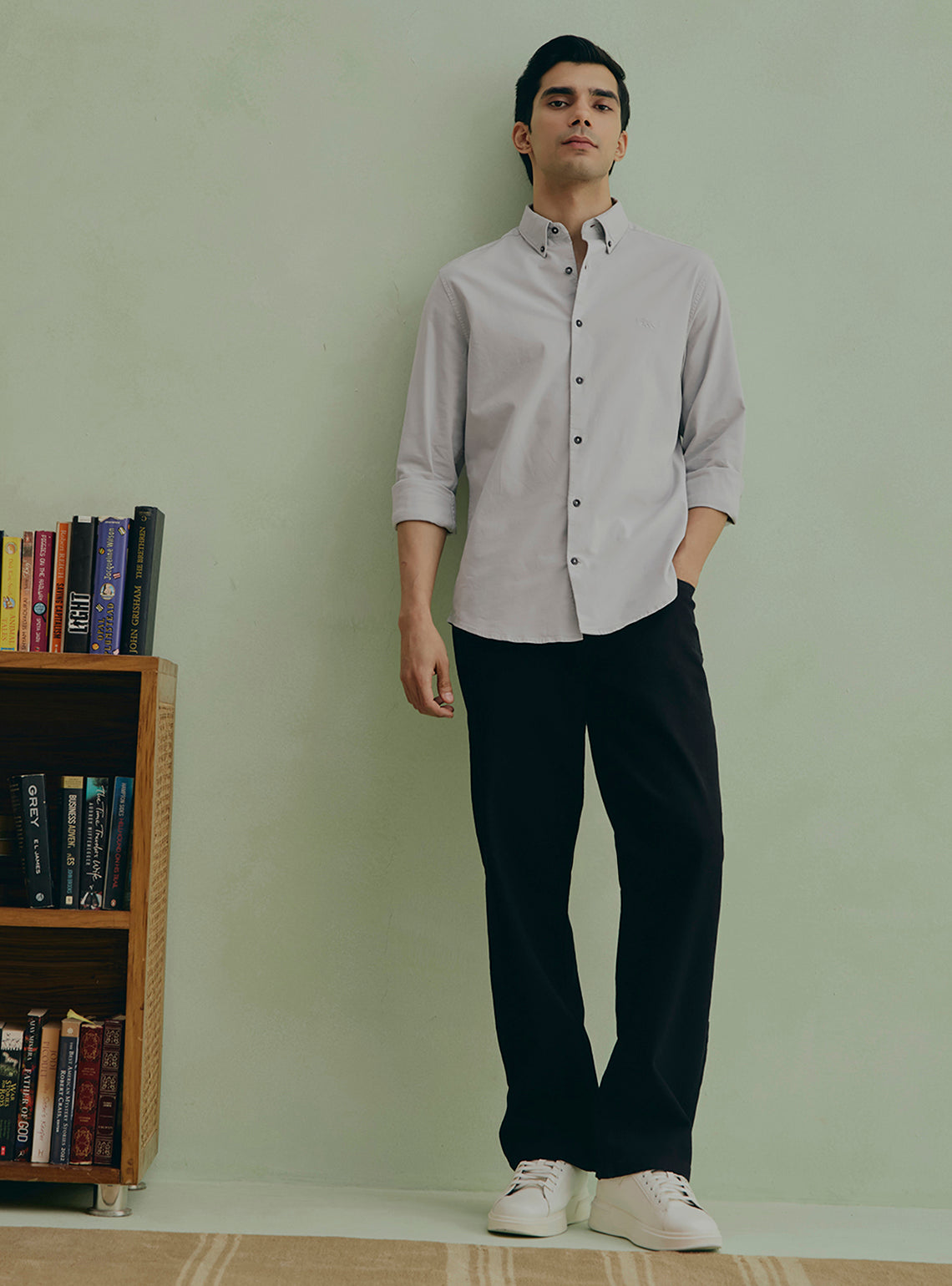 Florentina Grey Cotton Stretch Oxford Shirt