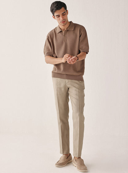 Roman Brown Cotton Textured Polo