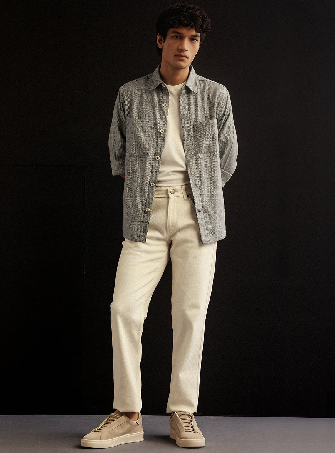 Merlin Green Cotton Melange Overshirt