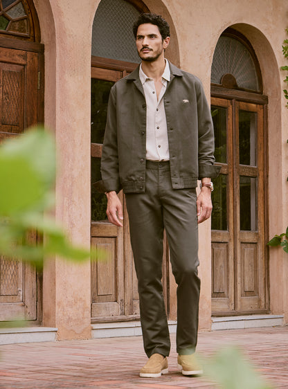 Bronze Olive Cotton Linen Dobby Bomber