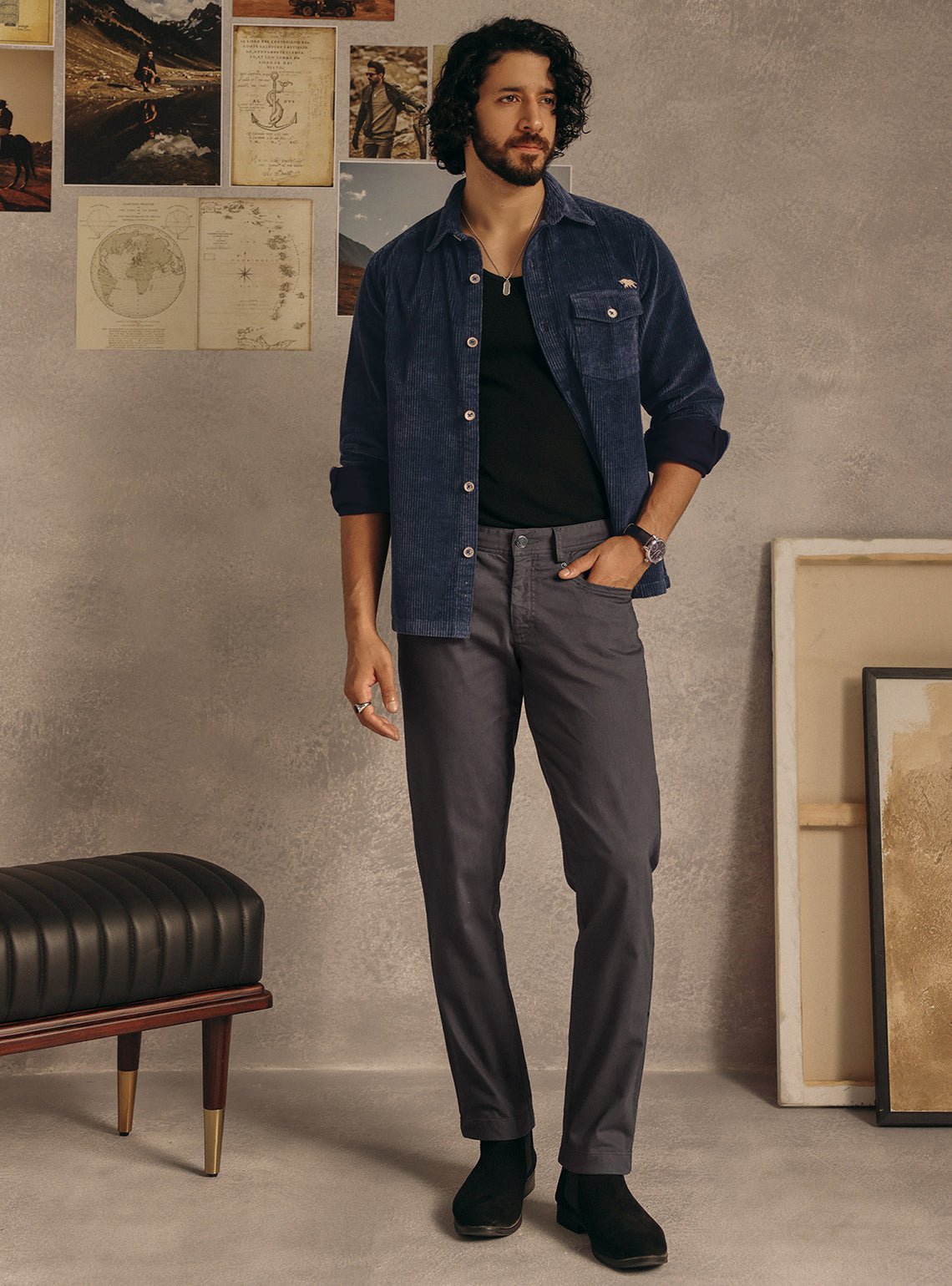 Gravel Grey Cotton Blend Overdye Denim Chinos