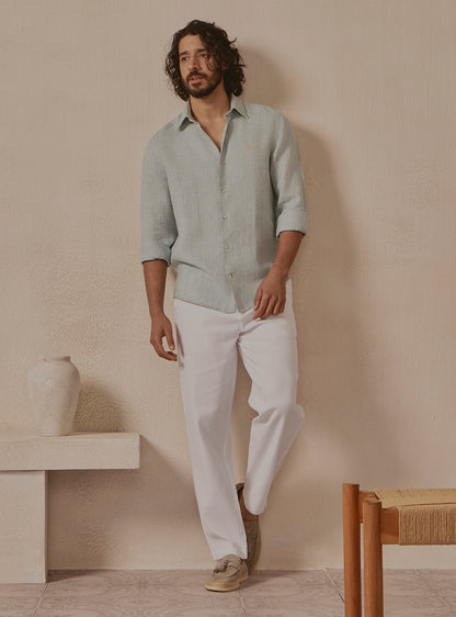 Tide Green Linen Stripe Shirt