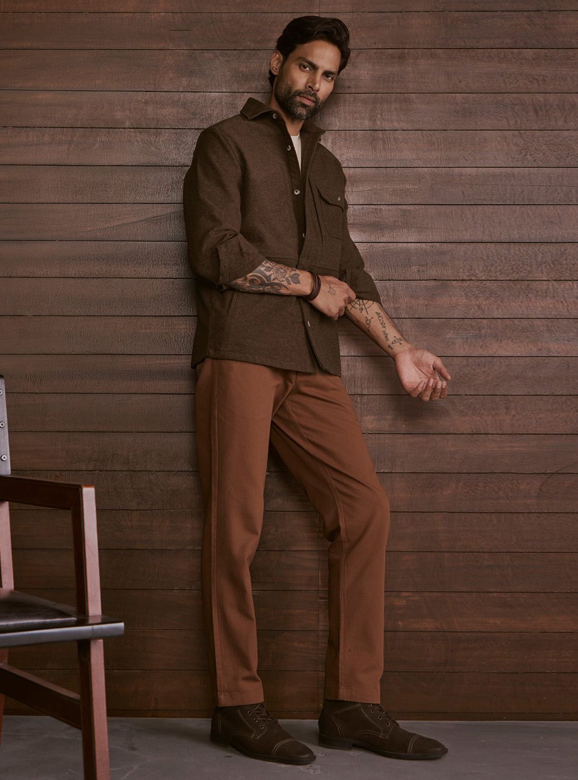 Woodland Brown Poly Blend Terry Overshirt