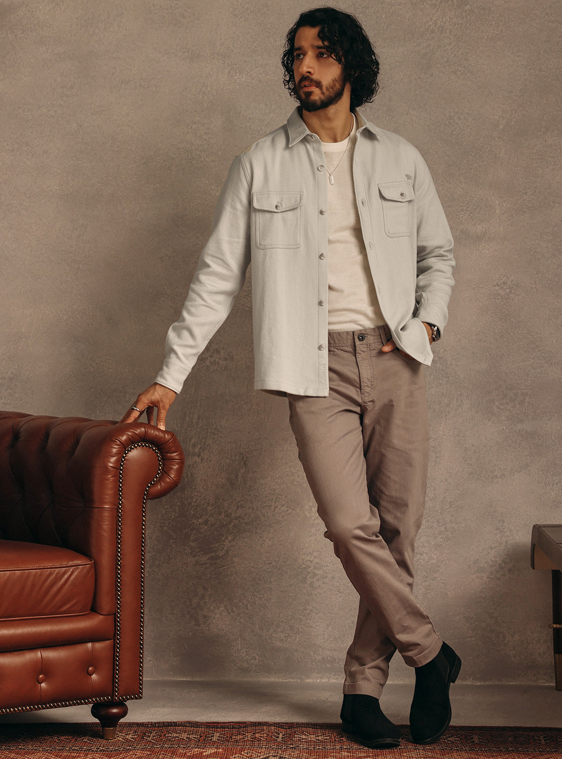 Ash Grey Cotton Herringbone Overshirt