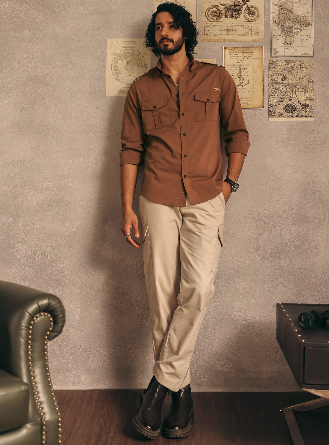 Buy Cape Brown Cotton Blend Shirt | Casual Brown Solid Shirt for Men Online 