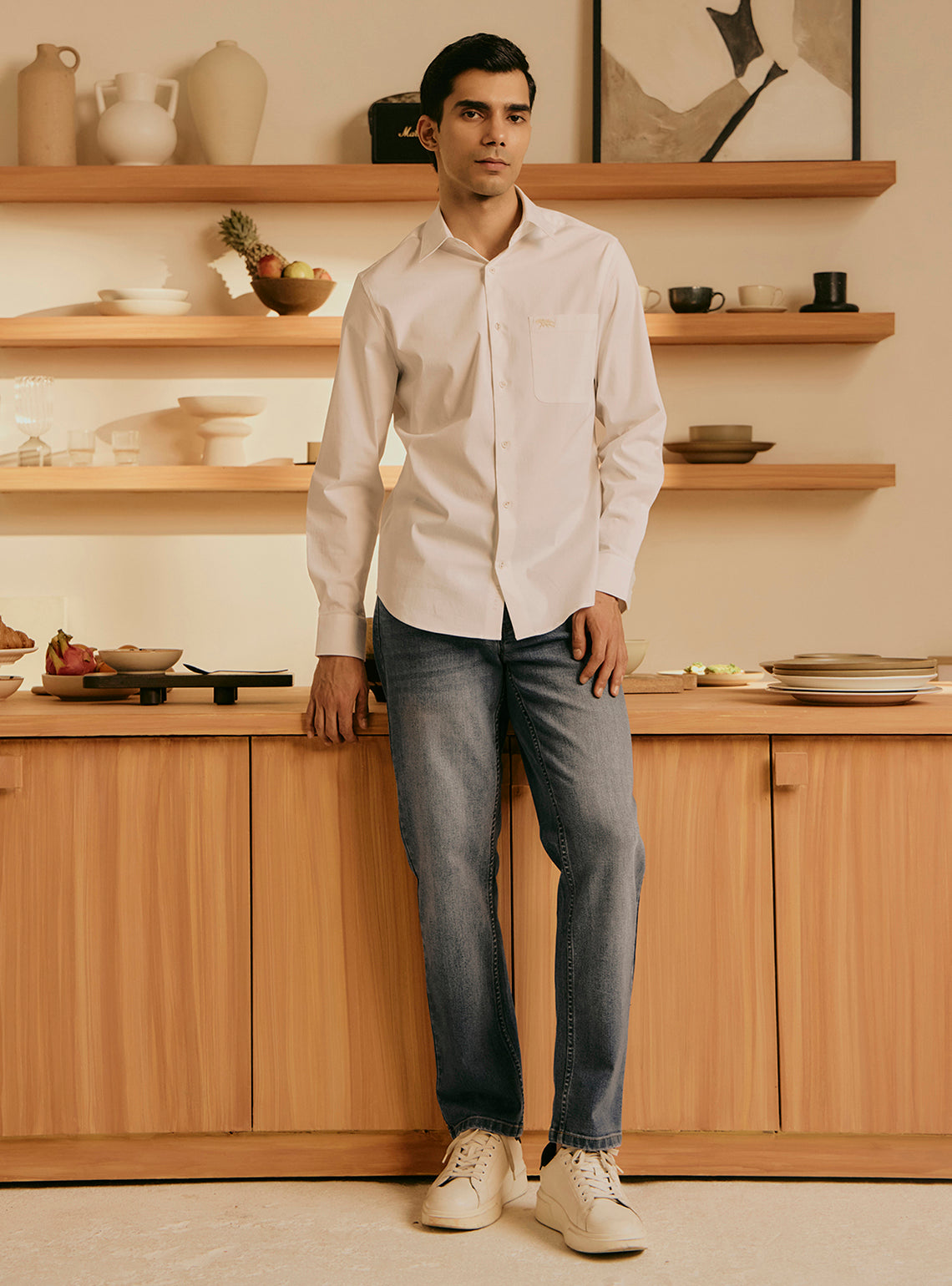 Chalk White Cotton Stretch Shirt