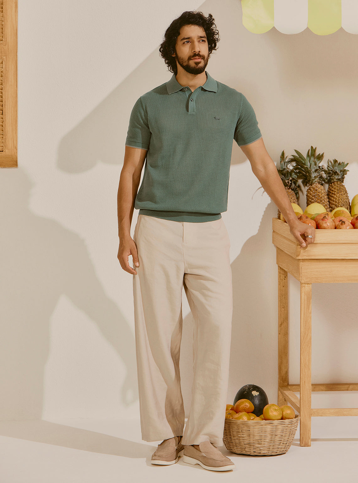 Split Green Cotton Knit Polo