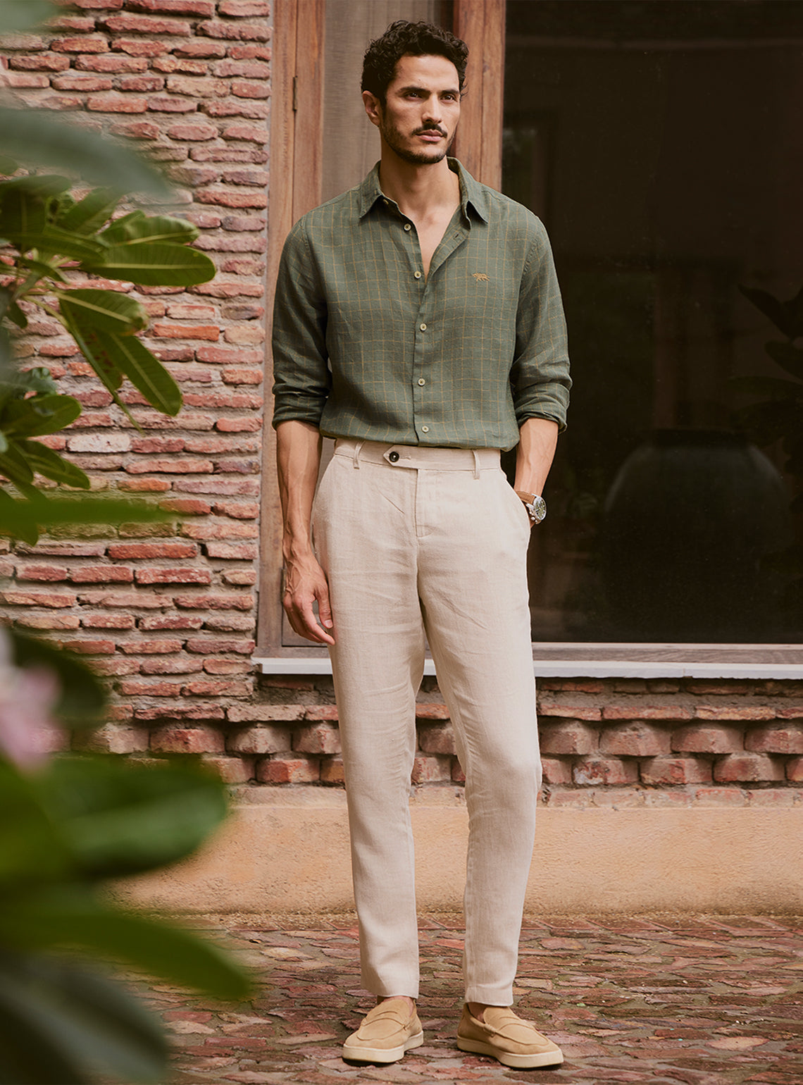 Gold Emerald European Linen Check Shirt