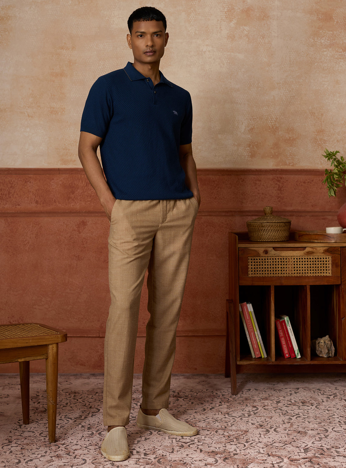 Twilight Navy Cotton Textured Polo