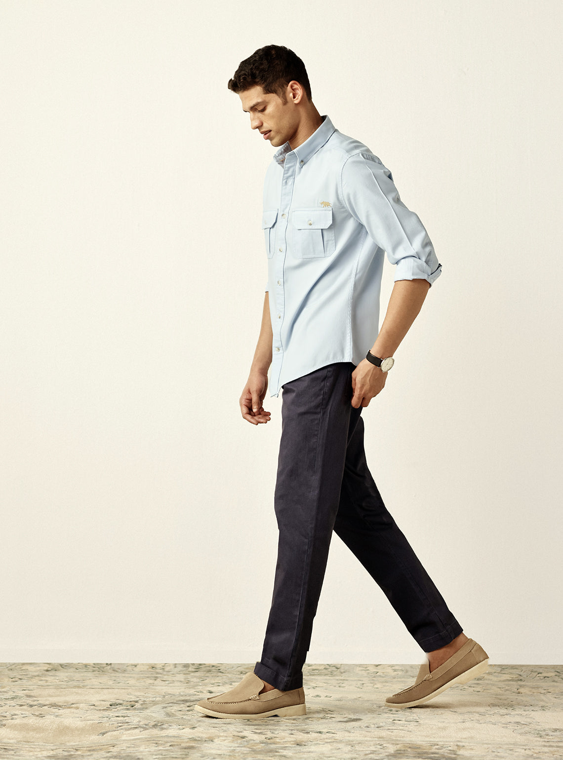 Classic Mid Blue Cotton Twill Shirt