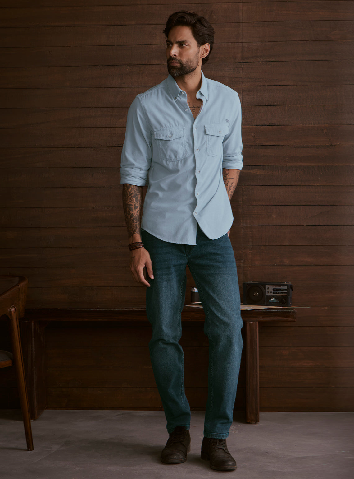 Glacier Blue Cotton Tencel Cordruoy Shirt