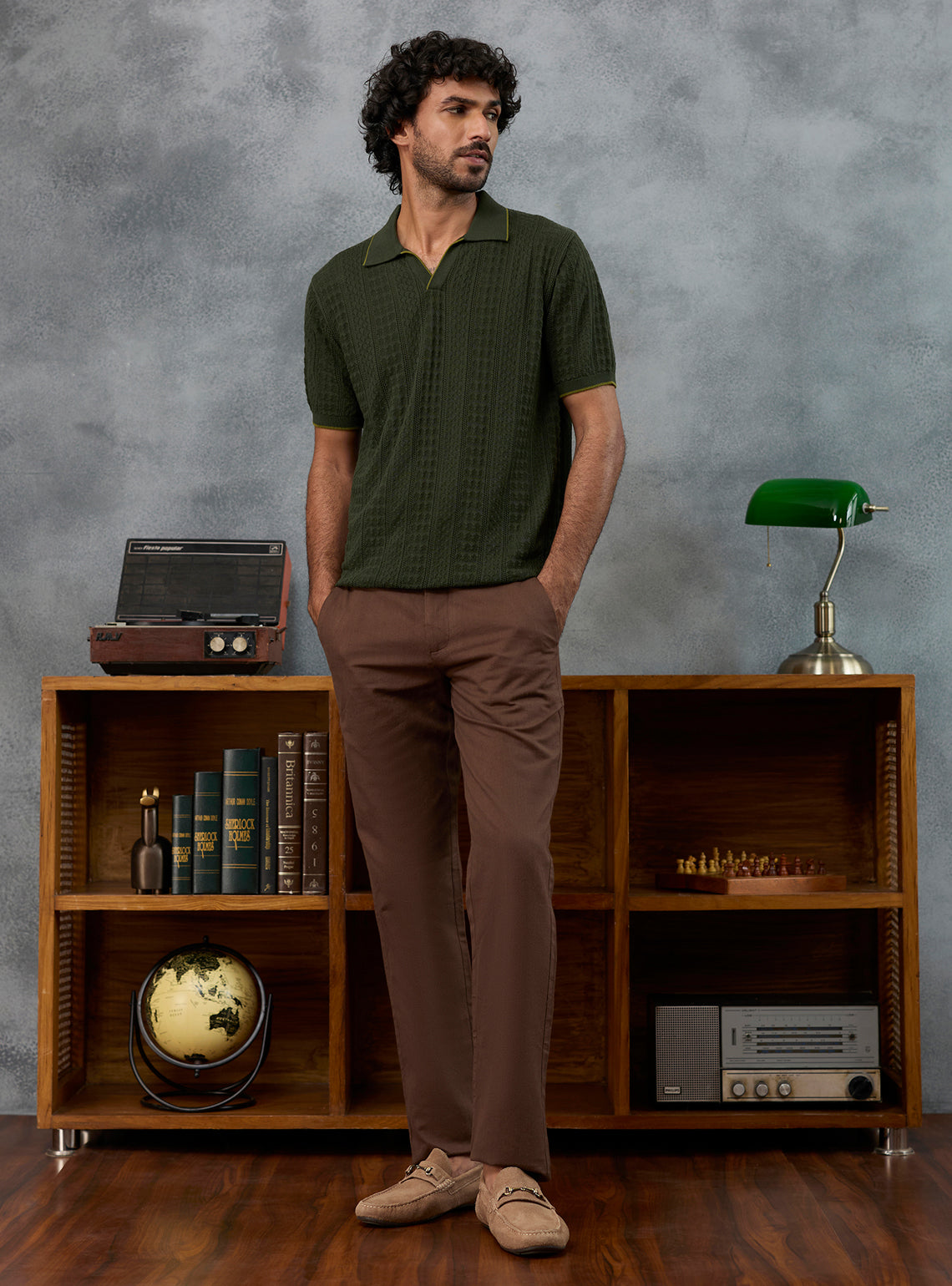 Gambit Olive Textured Cotton Polo