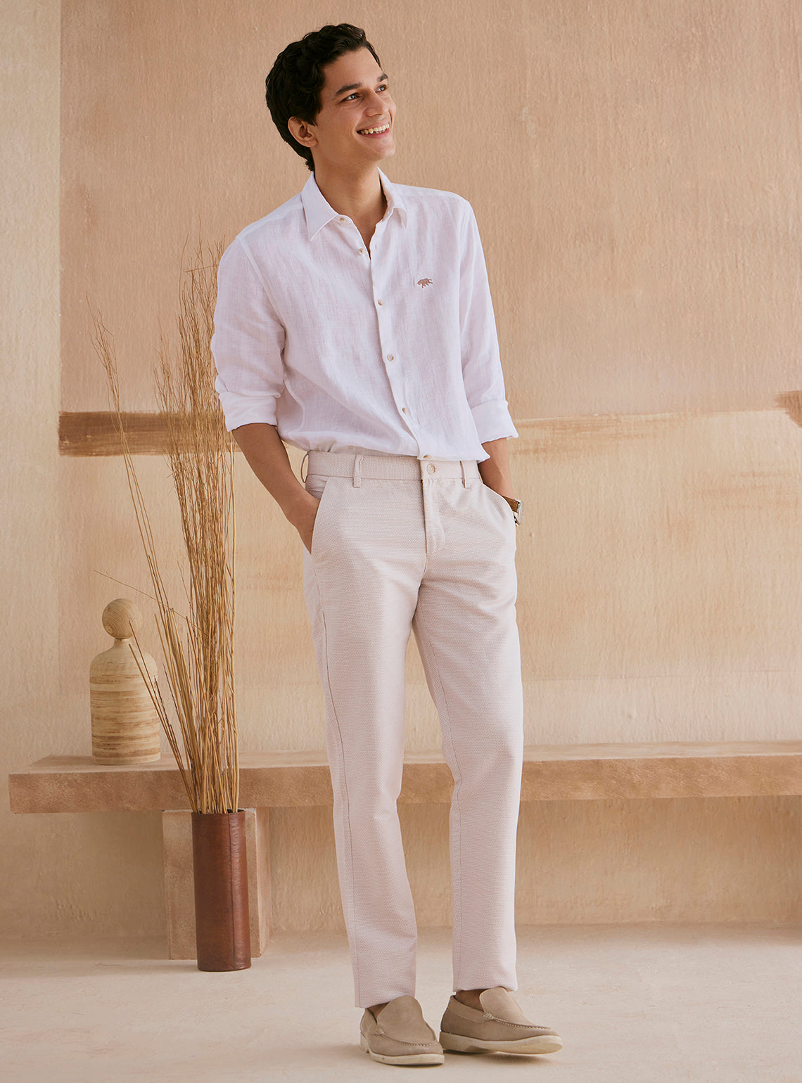 Martini White Linen Dobby Stripe Shirt