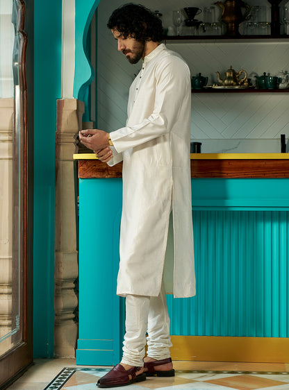 Ave White Cotton Silk Kurta