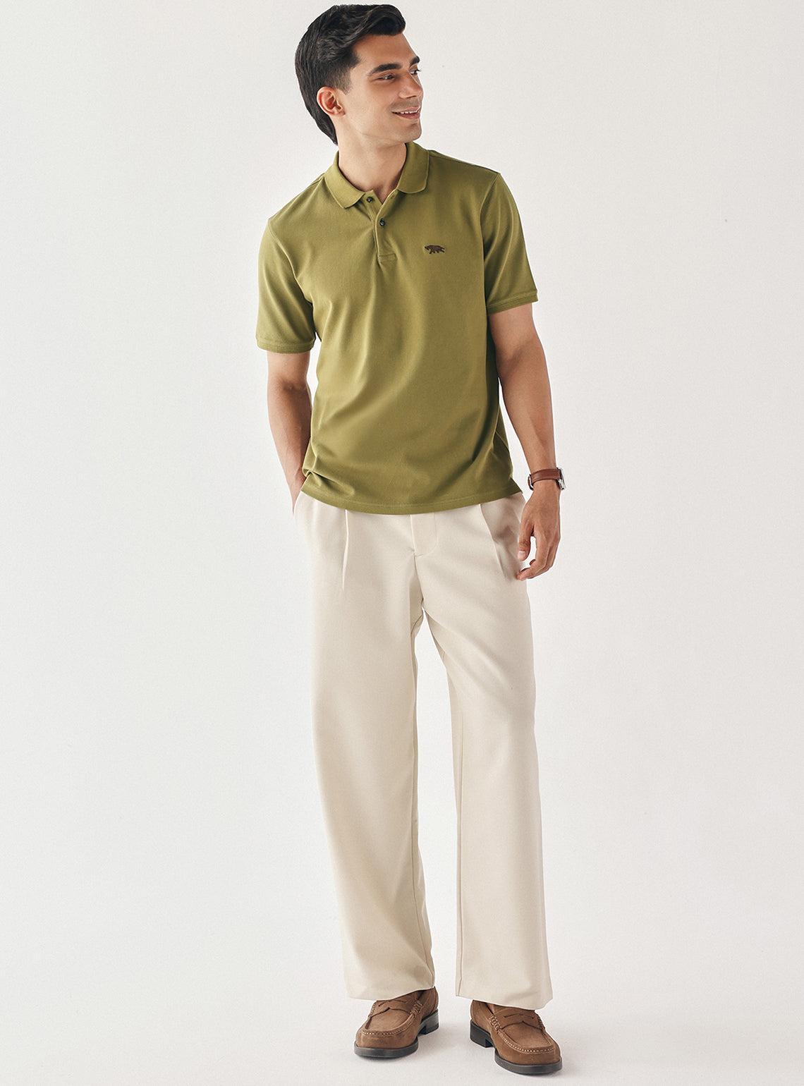 Matcha Olive Cotton Blend Pique Polo