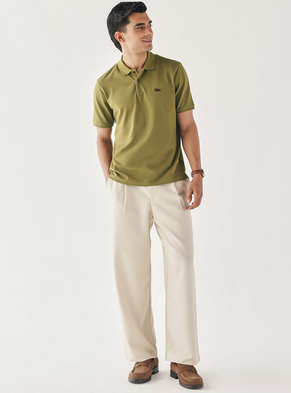 Matcha Olive Cotton Blend Pique Polo