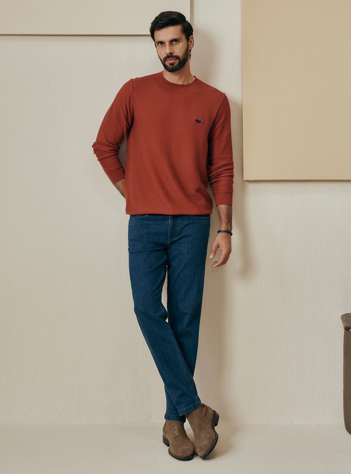 Burnt Rust Cotton Honeycomb Pullover
