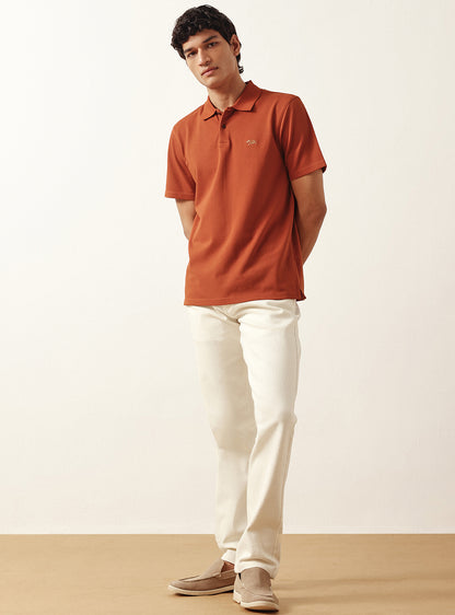 Volcano Rust Cotton Lycra Pique Polo