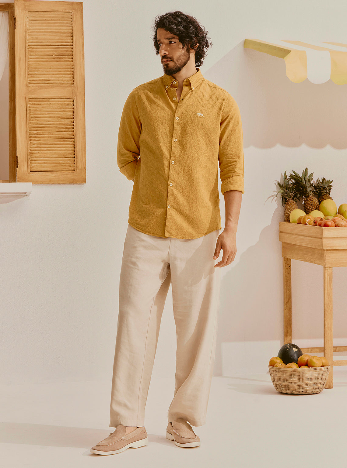 Elafonissi Mustard Seersucker Shirt