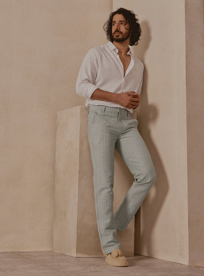 Harbour Green Linen Stripe Trousers