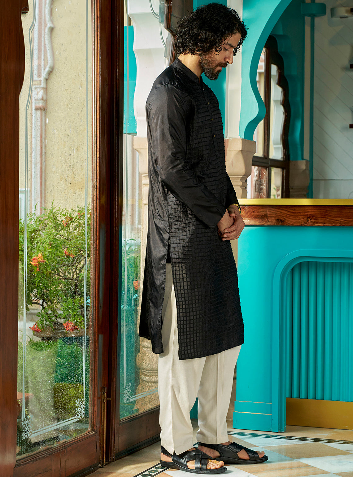 Kaal Black Bangalore Silk Kurta