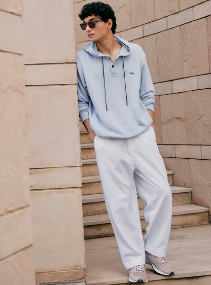 Frost White Cotton Pleated Trousers