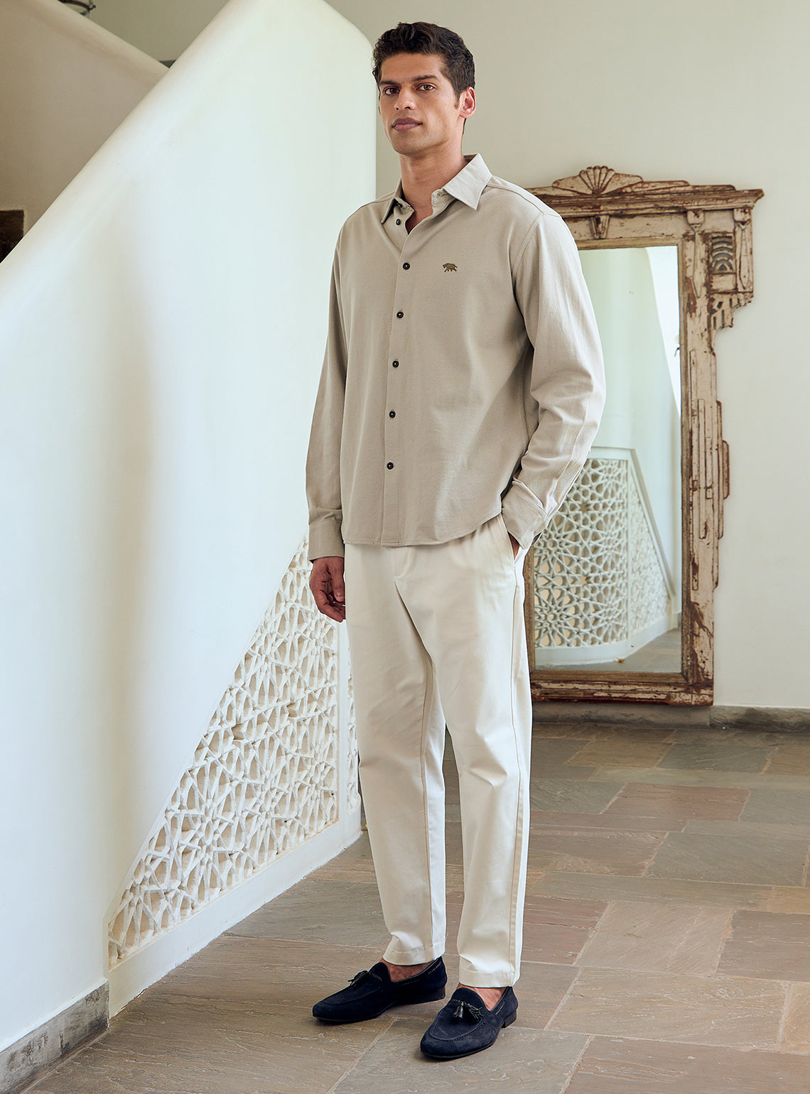 Quill Grey Cotton Blend Pique Shirt