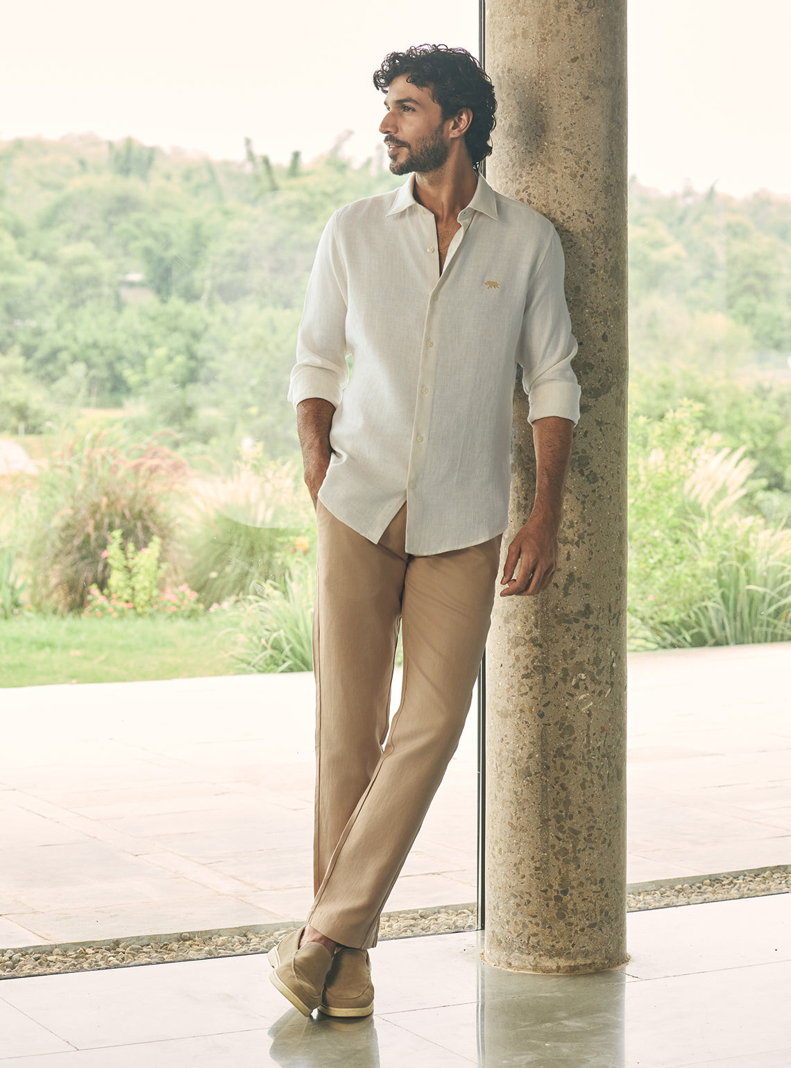 Mesa Beige Stripe Linen Tencel Shirt