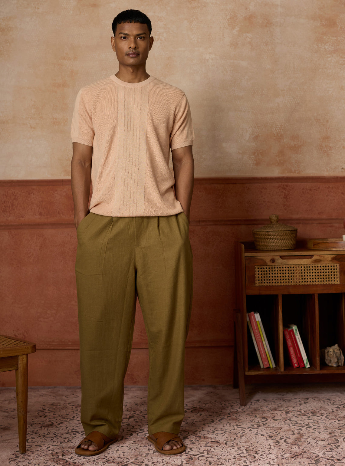 Dune Beige Cotton Textured Crewneck