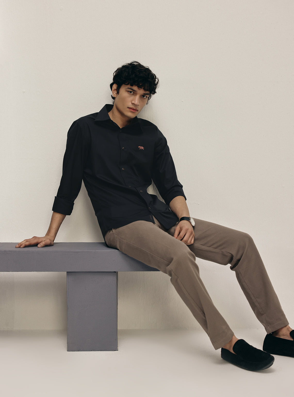 Shadow Black Cotton Evening Shirt