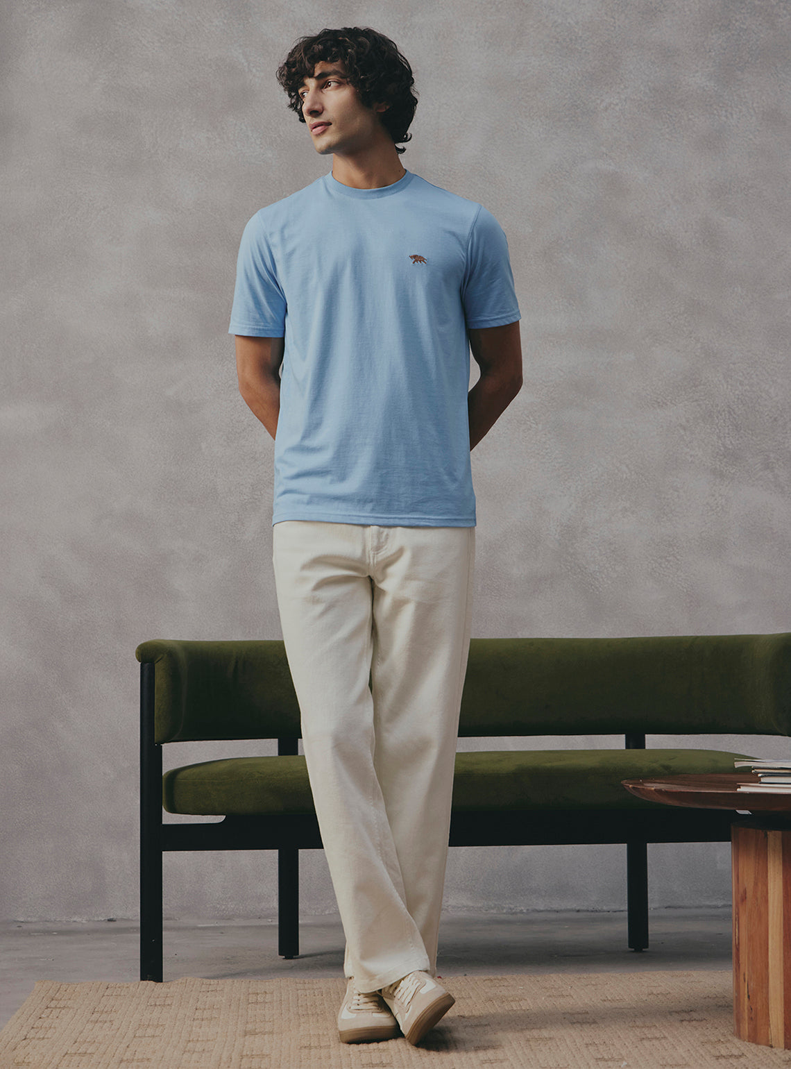 Azure Blue Cotton Blend Crewneck